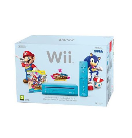 Nintendo Wii Бирюзовая Модифицированная + Wii Motion Plus + Игра Mario & Sonic 2012 Olympic Games в комплекте + 2 набора джойстиков