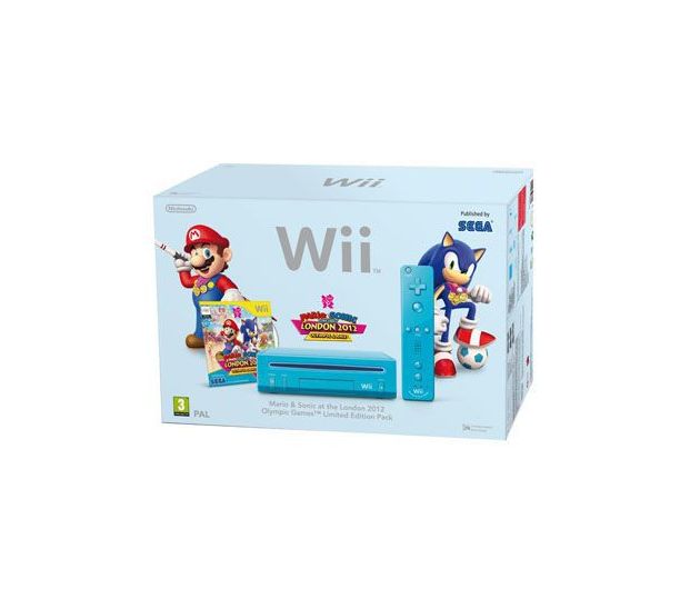 Nintendo Wii Бирюзовая Модифицированная + Wii Motion Plus + Игра Mario & Sonic 2012 Olympic Games в комплекте + 2 набора джойстиков