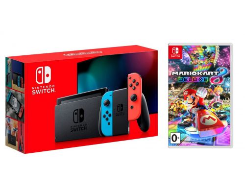 Фото №1 - Консоль Nintendo Switch Neon blue/red - Обновлённая версия + Игра Mario Kart 8 Deluxe (Гарантия 18 месяцев)