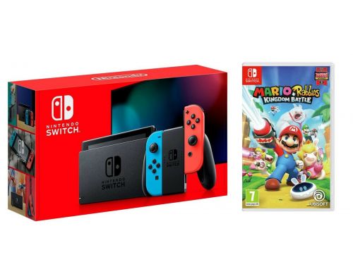Фото №1 - Nintendo Switch Neon blue/red - Обновлённая версия + Игра Mario and Rabbids Kingdom Battle (Гарантия 18 месяцев)
