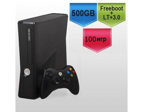 Фото №1 - Microsoft Xbox 360 Slim 500Gb FREEBOOT + (Версия прошивки LT+ 3.0) + 100 игр Б.У (Гарантия 1 месяц)