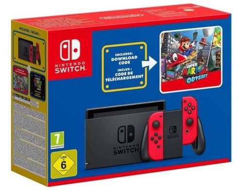 Фото №1 - Nintendo Switch Neon Red Обновленная версия + Игра Mario Odyssey (Гарантия 18 месяцев)