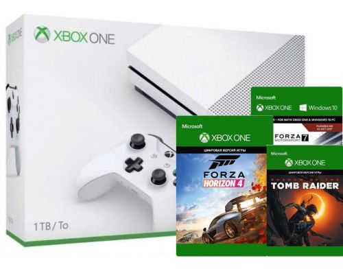 Фото №1 - Xbox ONE S 1TB + Forza Motorsport 7 (ваучер на скачивание) + Forza Horizon 4 (ваучер на скачивание) + Shadow of the Tomb Raider (ваучер на скачивание) (Гарантия 18 месяцев)