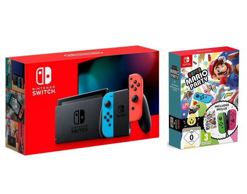 Фото №1 - Nintendo Switch Neon blue/red - Обновлённая версия + Super Mario Party Joy-Con Bundle (Гарантия 18 месяцев)