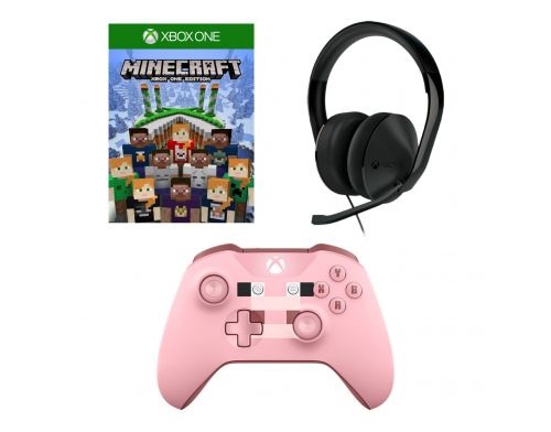 Фото №1 - Microsoft Xbox One S Wireless Controller Minecraft Pig (Лимитированное издание) + Наушники Microsoft Official Xbox One Stereo Headset Black + Minecraft:Xbox One Edition XBOX ONE