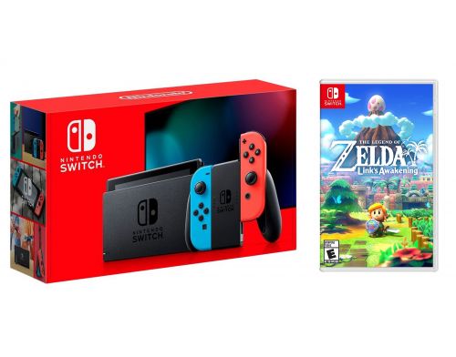 Фото №1 - Nintendo Switch Neon blue/red - Обновлённая версия + The Legend of Zelda: Link's Awakening (Гарантия 18 месяцев)
