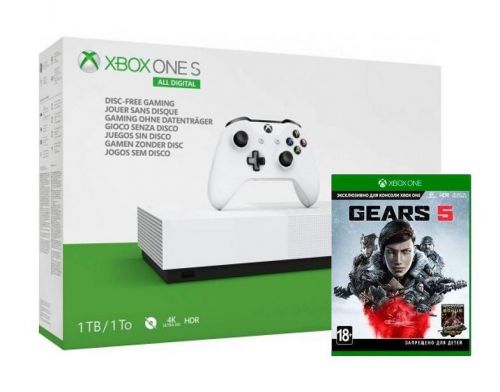 Фото №1 - Xbox One S 1Tb White All-Digital Edition + Игра Gears 5 (Гарантия 18 месяцев)