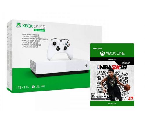 Фото №1 - Microsoft Xbox One S 1Tb White All-Digital Edition + Ваучер на скачивание NBA 2K19 (Гарантия 18 месяцев)