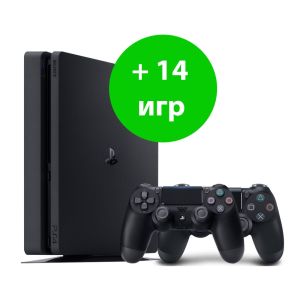 Sony PlayStation 4 SLIM 1 Tb + доп. джойстик + 14 игр (Гарантия 18 месяцев)