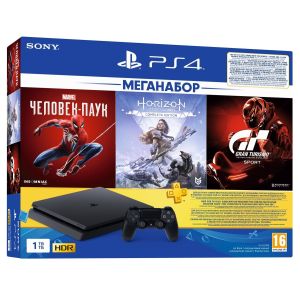 PlayStation 4 Slim 1Tb (Gran Turismo + Horizon Zero Dawn + Spider Man + PSPlus 3М)