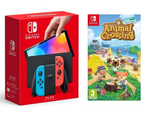Фото №1 - Консоль Nintendo Switch (OLED model) Neon Red/Neon Blue set + Animal Crossing: New Horizons