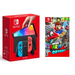 Портативна ігрова консоль Nintendo Switch (OLED model) Neon Red/Neon Blue set + Super Mario Odyssey