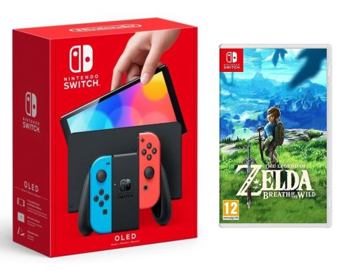 Фото №1 - Консоль Nintendo Switch (OLED model) Neon Red/Neon Blue set + The Legend of Zelda: Breath of the Wild