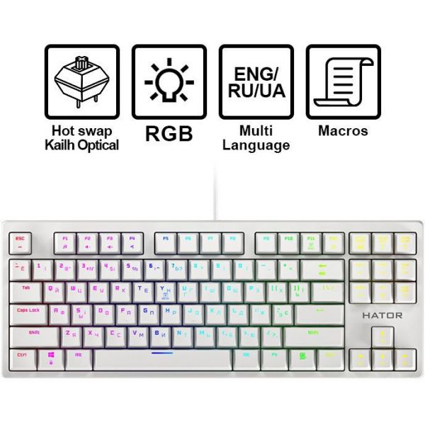 Клавіатура оптична HATOR Rockfall EVO TKL Optical ENG/UKR/RUS White (HTK-631) фото №2