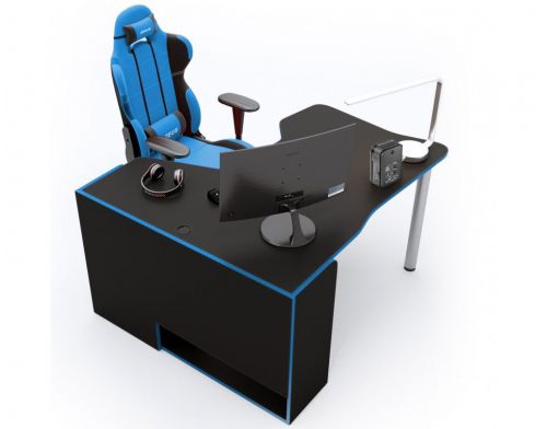Фото №1 - Геймерский угловой стол ZEUS™ IGROK-TOR, черный/синий