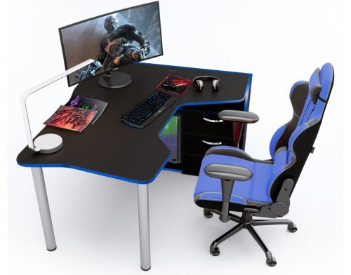 Фото №3 - Геймерский угловой стол ZEUS™ IGROK-TOR, черный/синий