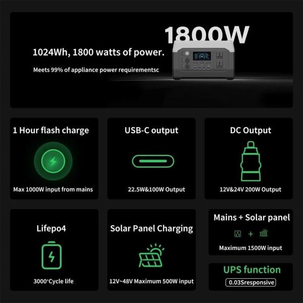Зарядна станція XPower 1000, 1800 Вт, 1024 Вт*ч 00000140937 XP10001800WT фото №4