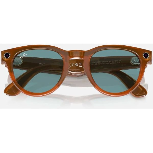 Смарт-очки Ray-Ban Meta Headliner Shiny Caramel Transparent Frame Teal Blue Lenses (RW4009 670680 50-23) фото №3