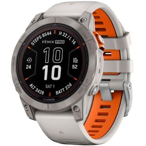 Смарт-часы Garmin Fenix 7 Pro Sapphire Solar Titanium w. Fog Gray/Ember O. Band (010-02777-20/21)