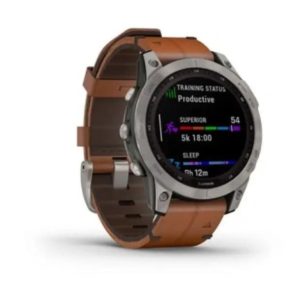 Смарт-часы Garmin Fenix 7 Sapphire Solar Titanium with Chestnut Leather Band (010-02540-31) фото №2
