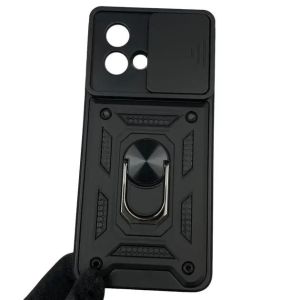 Чехол для Motorola Moto G84 PAYM0011RS бронированный с кольцом-держателем подставкой со шторкой чёрный