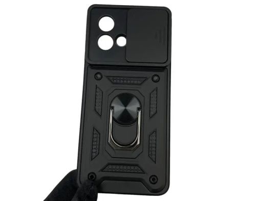 Чехол для Motorola Moto G84 PAYM0011RS бронированный с кольцом-держателем подставкой со шторкой чёрный фото №2