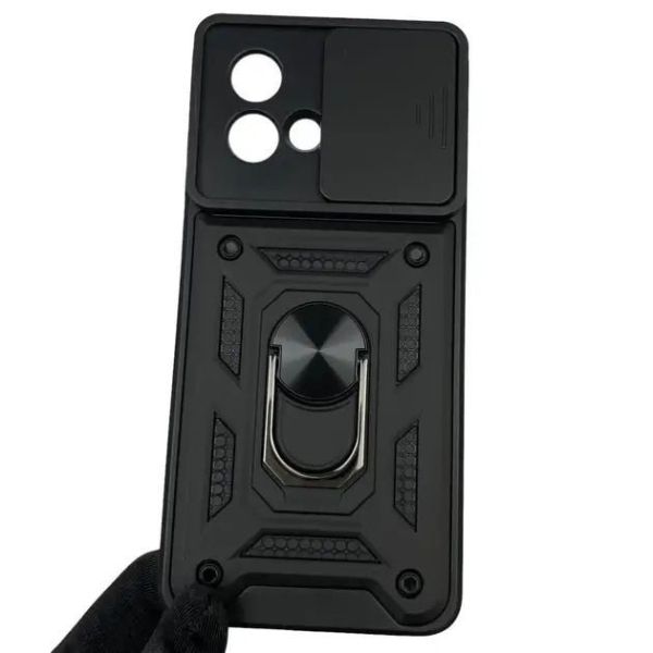 Чехол для Motorola Moto G84 PAYM0011RS бронированный с кольцом-держателем подставкой со шторкой чёрный фото №2