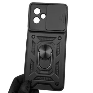 Чехол для Motorola Moto G54 PB0W0007RS бронированный с кольцом-держателем подставкой со шторкой чёрный