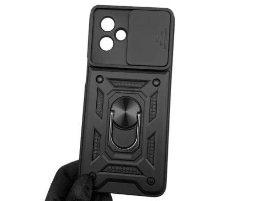 Чехол для Motorola Moto G54 PB0W0007RS бронированный с кольцом-держателем подставкой со шторкой чёрный фото №2