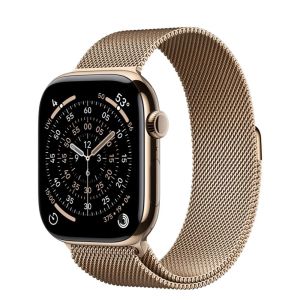 Apple Watch Series 11 GPS + Cellular 46mm Gold Tit. Case w. Gold Milanese Loop - S/M (MFD74)