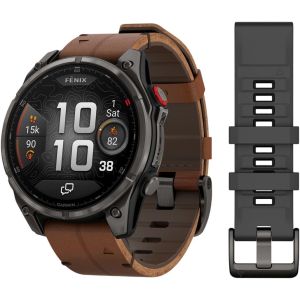 Смарт-часы Garmin Fenix 8 Pro 47 mm AMOLED Carbon Gray DLC Titanium with Chestnut Leather Band (010-03198-40)