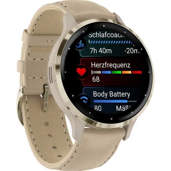 Смарт-часы Garmin Venu 3S Soft Gold S. Steel Bezel w. French Gray Case and Leather Band (010-02785-55) фото №3