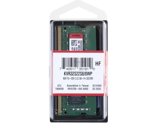 Пам'ять для ноутбуків Kingston 8 GB SO-DIMM DDR4 3200 MHz (KVR32S22S8/8WP) фото №3