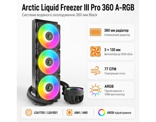 Водяное охлаждение Arctic Liquid Freezer III Pro 360 A-RGB Black (ACFRE00184A) фото №2