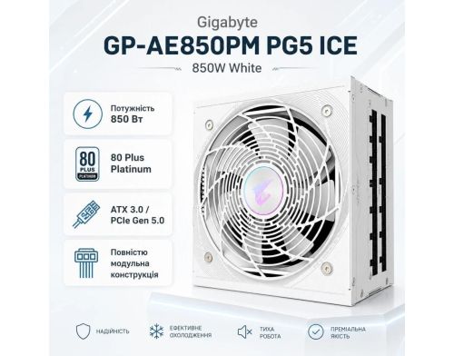 Блок питания GIGABYTE AE850PM PG5 850W White (GP-AE850PM PG5 ICE) фото №2