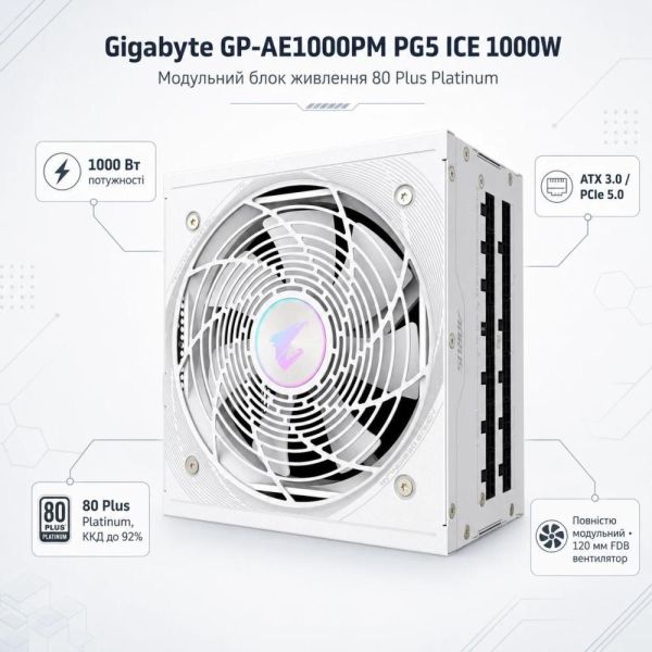 Блок питания GIGABYTE AORUS ELITE P1000W PCIe 5.0 ICE (GP-AE1000PM PG5 ICE) фото №2